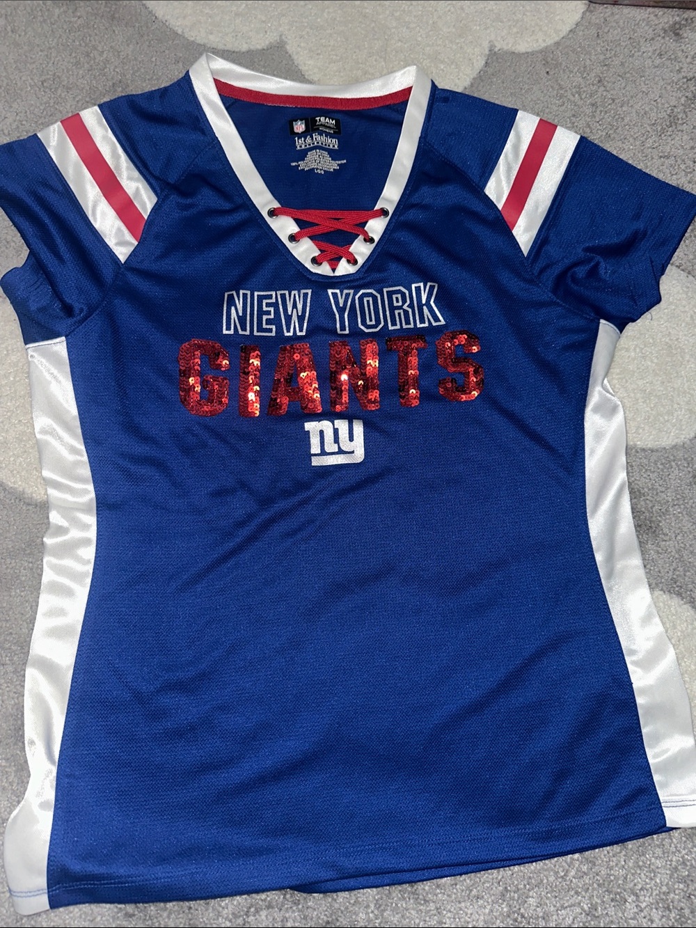 Majestic Blue New York Giants Women's Sequin Lace-Up Jersey